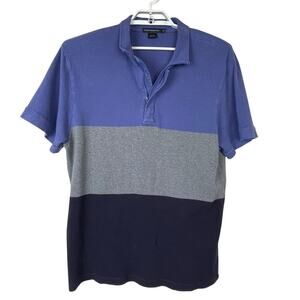 French Connection Waffle Knit‎ Polo Shirt Blue Gray Stripe Zip XL Colorblock